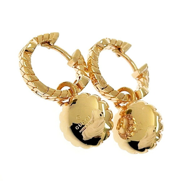 Gucci Metal Crystal Double GG Flower Hoop Earrings Rose Pink Gold - Picture 5 of 6